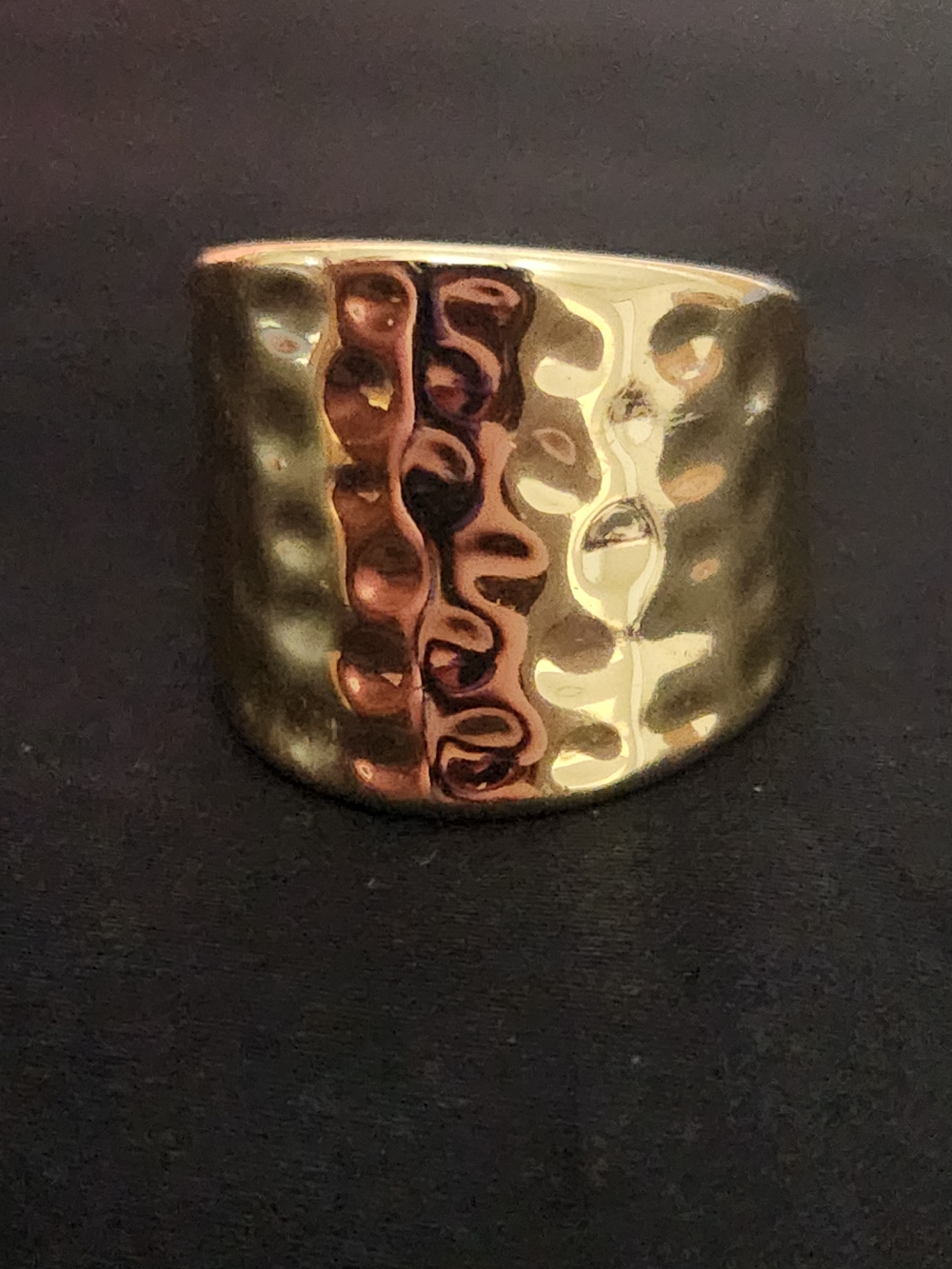 Cigar Band Gold Tone Wide Dome Ring with Textured Detail - Women Jewelry - Picture 2 of 6